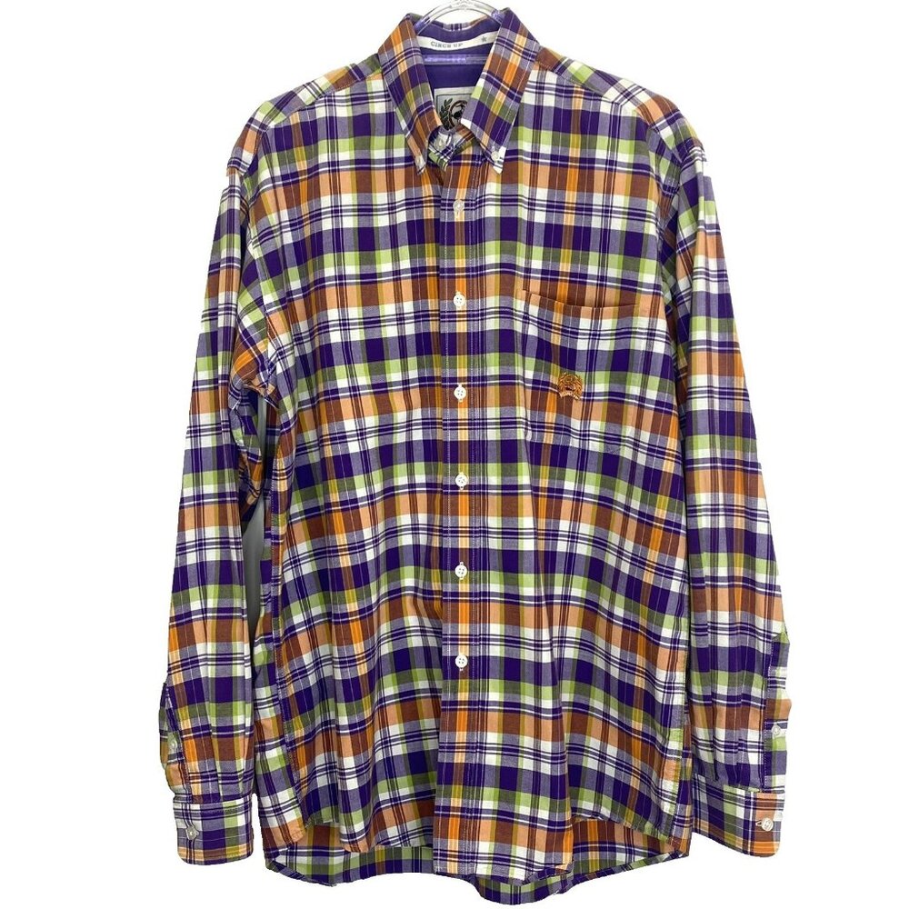 Cinch Shirt Mens Size Small Long Sleeve Button Down Plaid Purple Orange Western